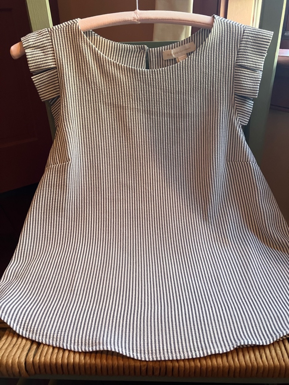 Striped Cap-Sleeve Tunic Top - White & Gray